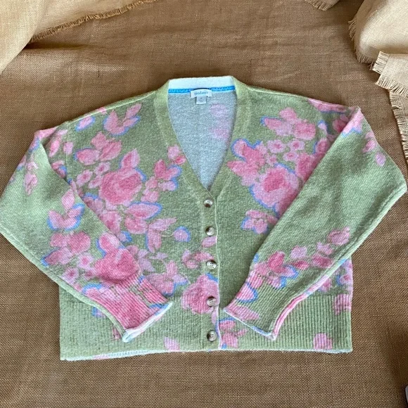 Sundance Pastel Green and Pink Floral Cardigan, Light Layer or Dress Topper - Picture 2 of 12